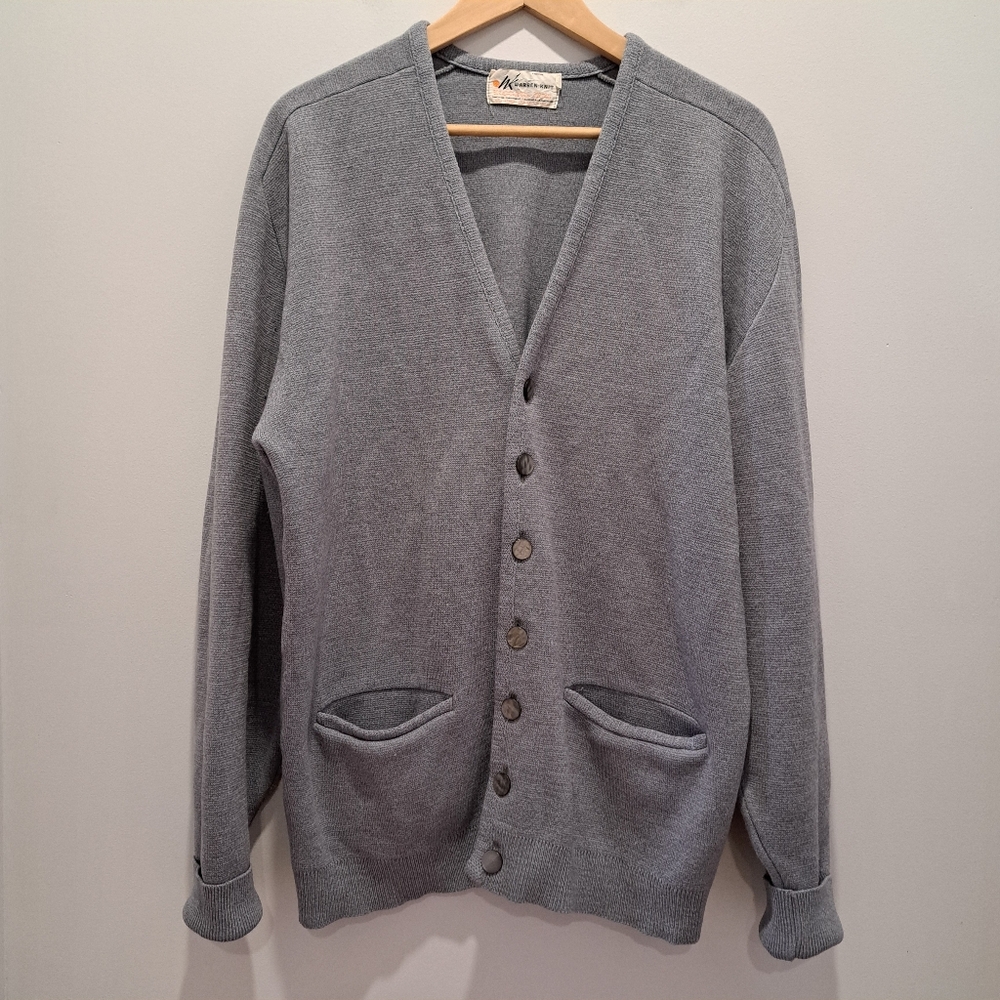 Vintage Gray Made In Canada Mr. Rogers Eclectic Grandpa Cozy Cardigan Sweater 2X